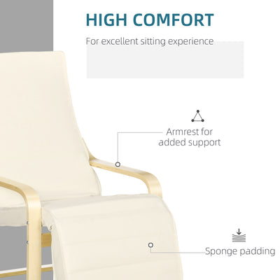 HOMCOM Wooden Lounging Chair Deck Relaxing Recliner Lounge Seat with Adjustable Footrest & Removable Cushion, Cream White 