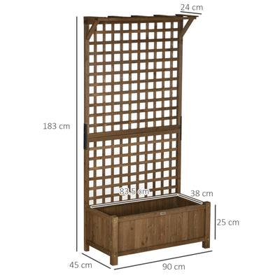 Outsunny Raised Bed with Drainage Holes, Wood Planter with Trellis for Climbing Plants to Grow Vegetables, Flowers, Brown 