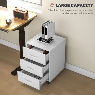 HOMCOM 3 Drawer File Cabinet, Mobile Filing Cabinet on Wheels for Home Office, Study, White 
