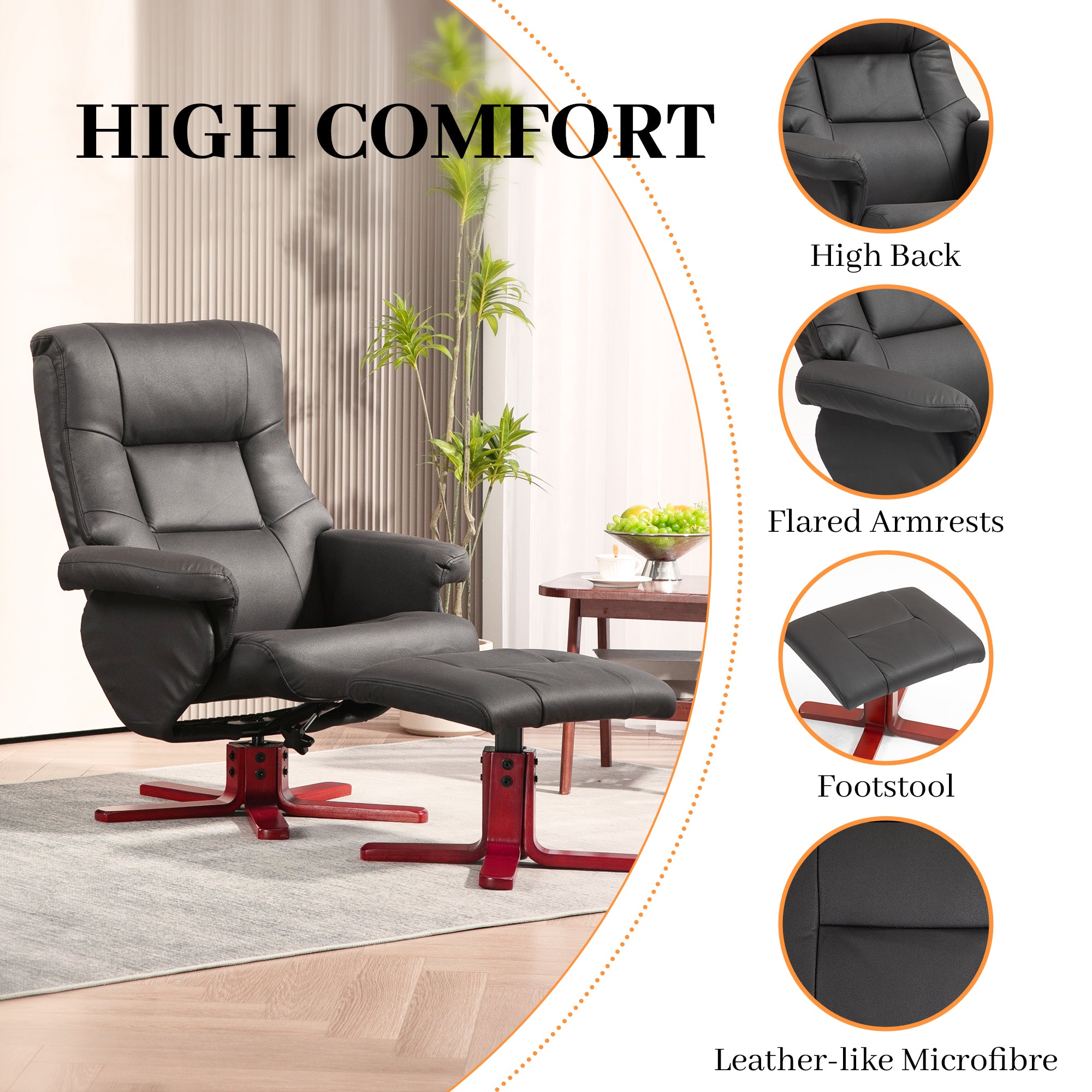 HOMCOM Faux Microfibre Leather Manual Recliner and Footstool Set - Black 
