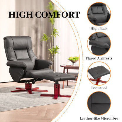 HOMCOM Faux Microfibre Leather Manual Recliner and Footstool Set - Black 