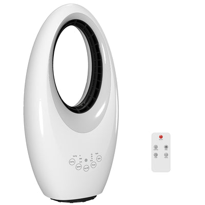 HOMCOM Bladeless Tower Fan, 36dB Standing Cooling Fan with 60° Oscillating, LED Lights, 3 Speeds, 7.5H Timer, Remote Control 