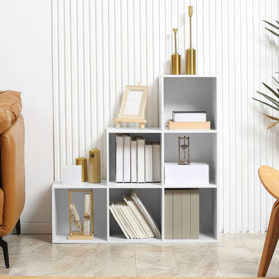 HOMCOM 3-tier Step 6 Cubes Storage Unit Particle Board Cabinet Bookcase Organiser Home Office Shelves - White 