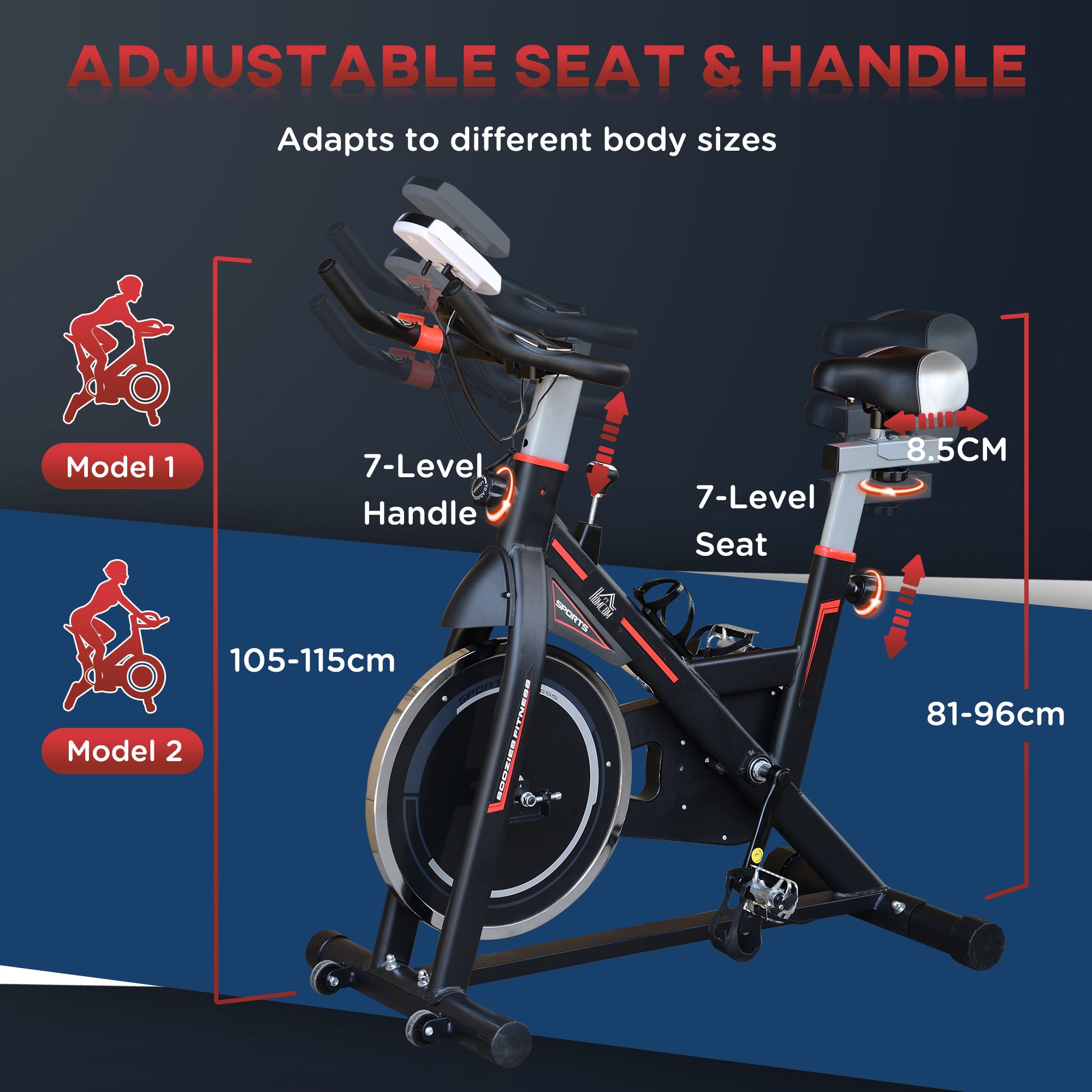 HOMCOM Exercise Bike, Indoor Cycling, with LCD Display, Heart Rate, Sensor - Black 