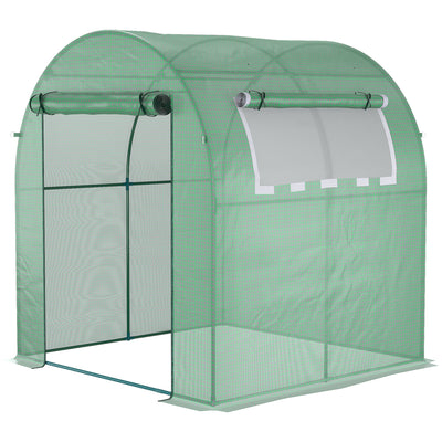 Outsunny Walk in Polytunnel Greenhouse, Green House for Garden with Roll-up Window and Door, 1.8 x 1.8 x 2 m, Green 