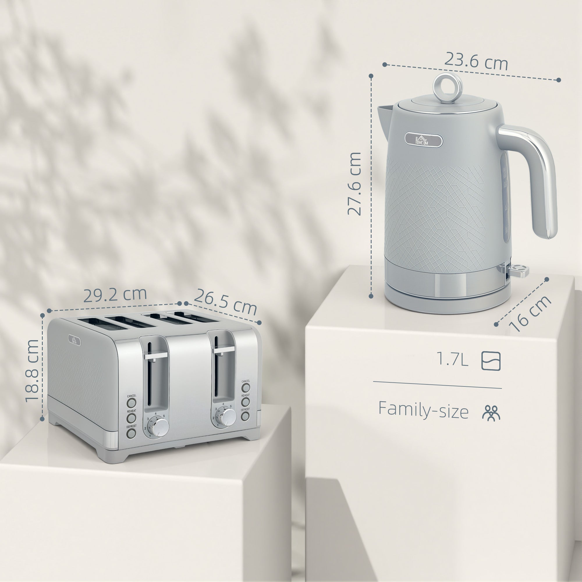 HOMCOM Sleek Textured Kettle and Four-Slice Toaster Set - Grey 