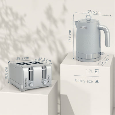 HOMCOM Sleek Textured Kettle and Four-Slice Toaster Set - Grey 