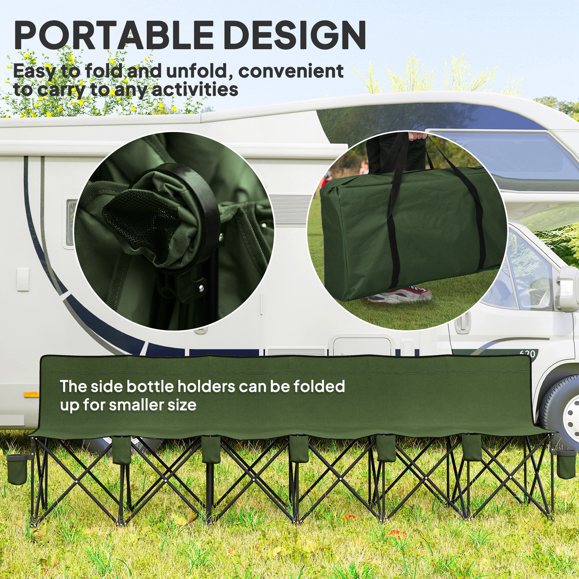 Outsunny 6 Seater Folding Camping Chair with Cup Holder & Carry Bag - Green 