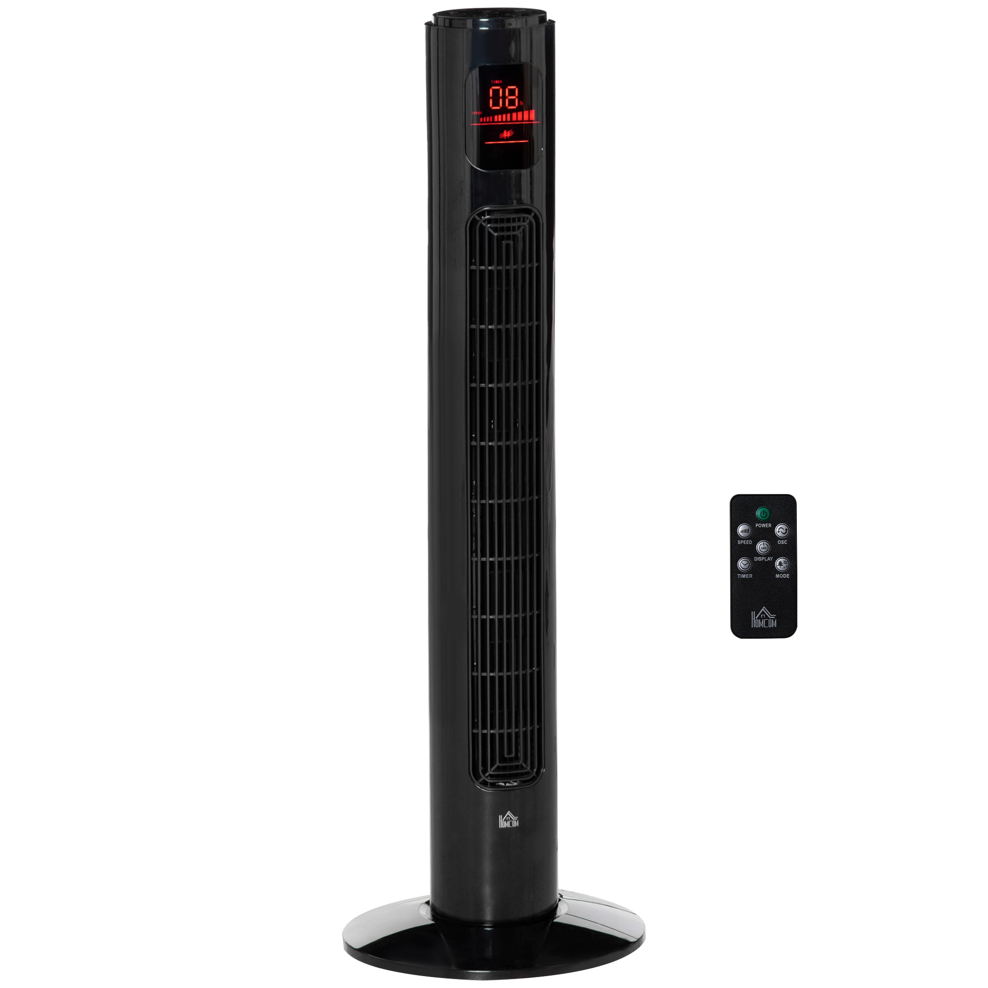 HOMCOM 38'' Freestanding Tower Fan, 3 Speed 3 Mode, 12h Timer, 70 Degree Oscillation, LED Panel, 5M Remote Controller, Black 
