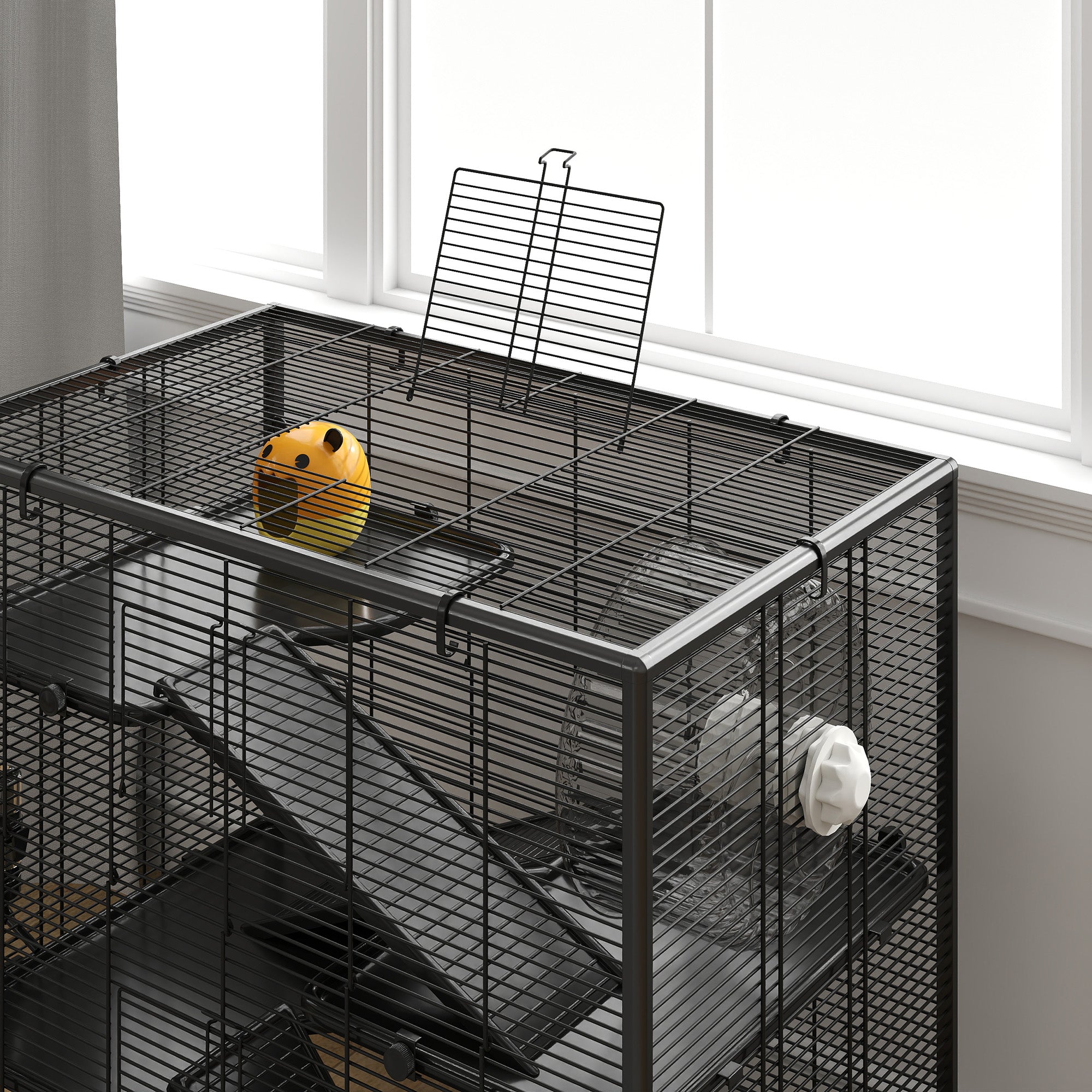 PawHut 4 Tiers Hamster Cage with Deep Tempered Glass Bottom, Hut, Running Wheel, Food Dish, Water Bottle, 78.5 x 48.5 x 80cm 