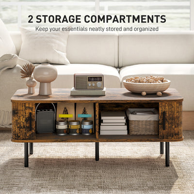 HOMCOM Coffee Table with Storage, Living Room Table with Slatted Tambour Sliding Doors and Foot Pads, Rectangular Coffee Table with Elevated Base for Living Room, Rustic Brown 
