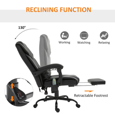 Vinsetto 6-Point Massage Office Chair, PU Leather Desk Chair with Adjustable Height and Footrest for Home Office, Black 