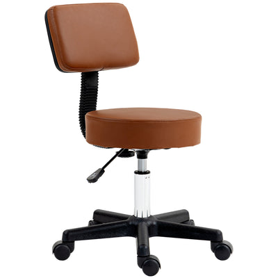 HOMCOM Beautician's Swivel Salon Chair w/ Padded Seat Back 5 Wheels Adjustable Height Salon Hairdressers Tattoo Spa Rolling Cushion Professional 48cm Brown 