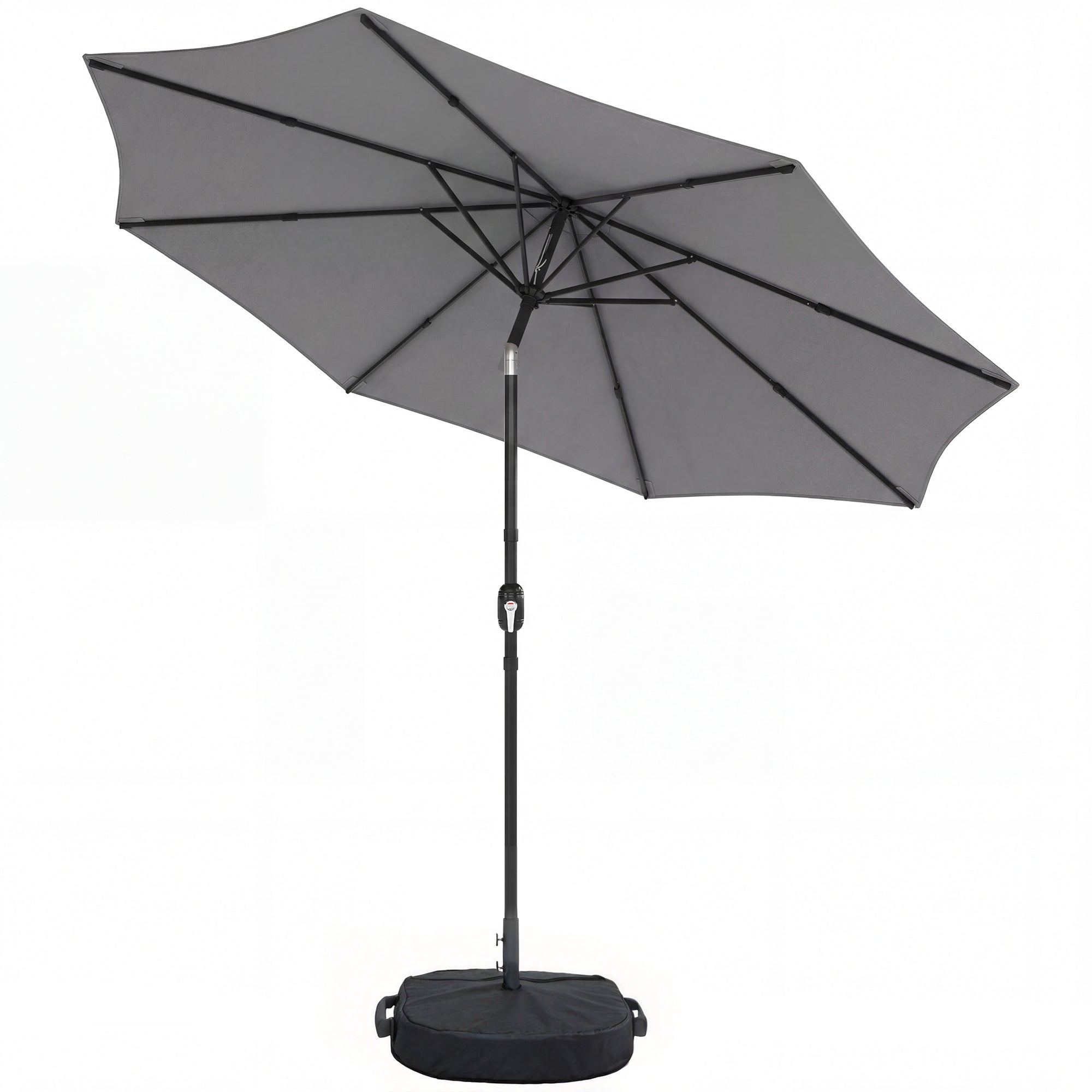 Outsunny 2.7 m Garden Parasol Umbrella with Cross Base and Sandbag, Retractable Ribs, Outdoor Table Market Umbrella, Light Grey 