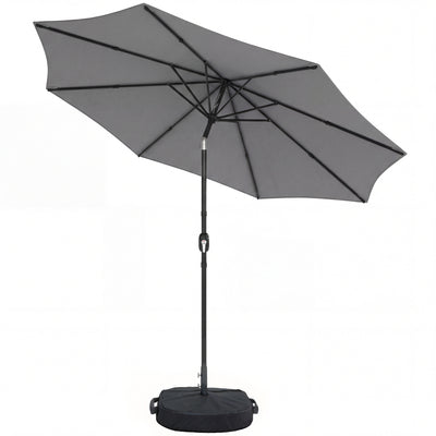 Outsunny 2.7 m Garden Parasol Umbrella with Cross Base and Sandbag, Retractable Ribs, Outdoor Table Market Umbrella, Light Grey 