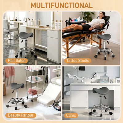 HOMCOM Salon Saddle Stool, Rolling Saddle Chair for Massage, Spa, Clinic, Beauty, Hairdressing and Tattoo, Grey 