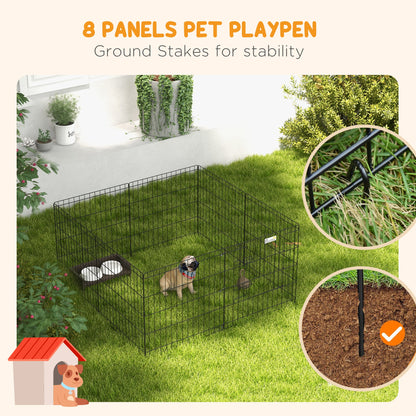 PawHut Dog Playpen, Puppy Pen, Eight-Panel Metal Fence, for Small Dogs, Indoors, Outdoors - Black 