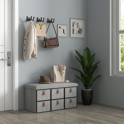 HOMCOM Shoe Bench with Seat, Shoe Storage Bench with Cushion and 6 Fabric Drawers for Entryway, Hallway, Living Room, Bedroom, Light Grey 