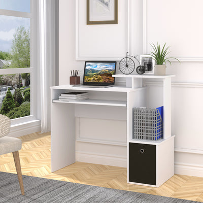 HOMCOM Computer Desk with Sliding Keyboard Tray Storage Drawer Shelf Home Office Workstation White 