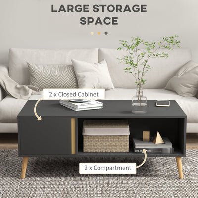 HOMCOM Coffee Table for Living Room, Modern Centre Table with Storage Compartments and Cabinets, Rectangular Side Table, 115x 58x 45cm, Grey 