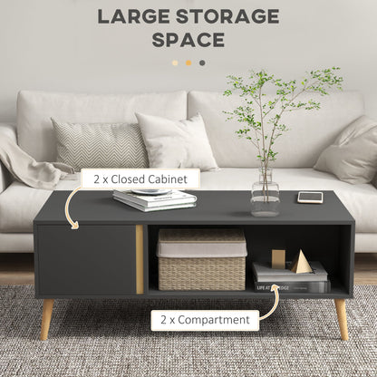 HOMCOM Coffee Table for Living Room, Modern Centre Table with Storage Compartments and Cabinets, Rectangular Side Table, 115x 58x 45cm, Grey 