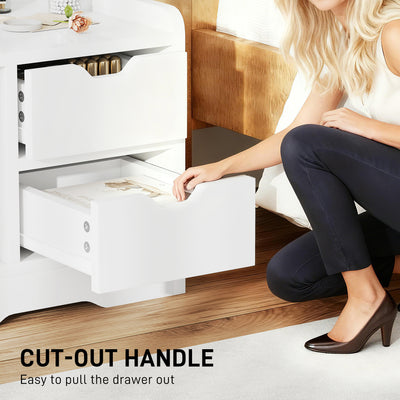 HOMCOM Bedside Table with 2 Drawers and Open Shelves - High Gloss White 