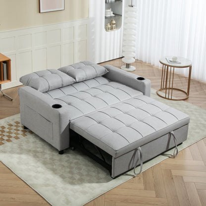 HOMCOM Two-Seater Pull-Out Sofa Bed - Light Grey 