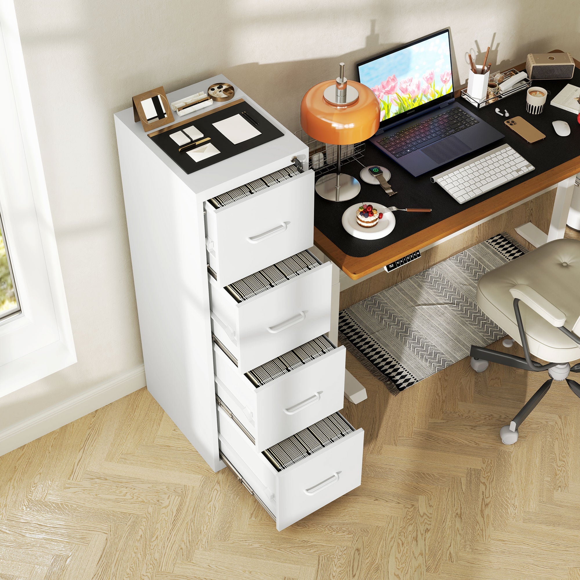 HOMCOM Four-Drawer Modern Steel Filing Cabinet - White 