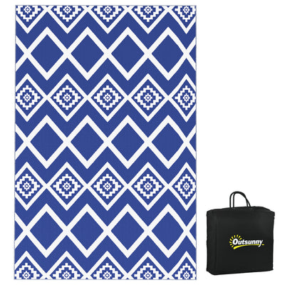Outsunny Plastic Straw Reversible RV Outdoor Rug with Carry Bag, 182 x 274cm, Blue and White 