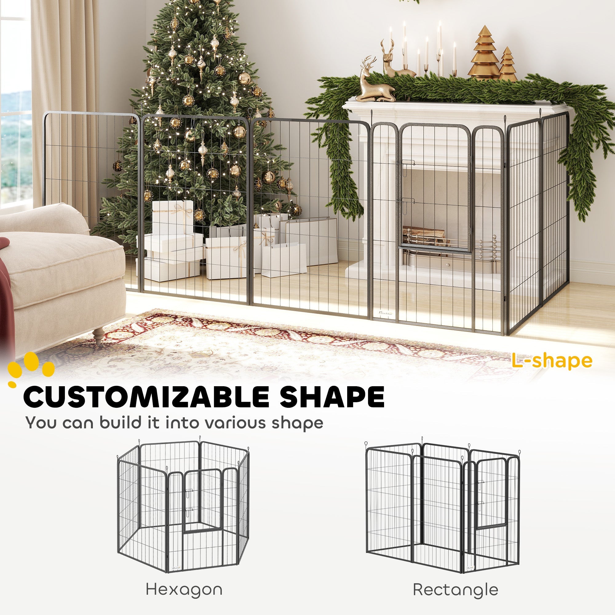 PawHut 6 Panels Heavy Duty Dog Playpen with Secure Door, for Indoor Outdoor, for Garden, Camping, 100cm High 