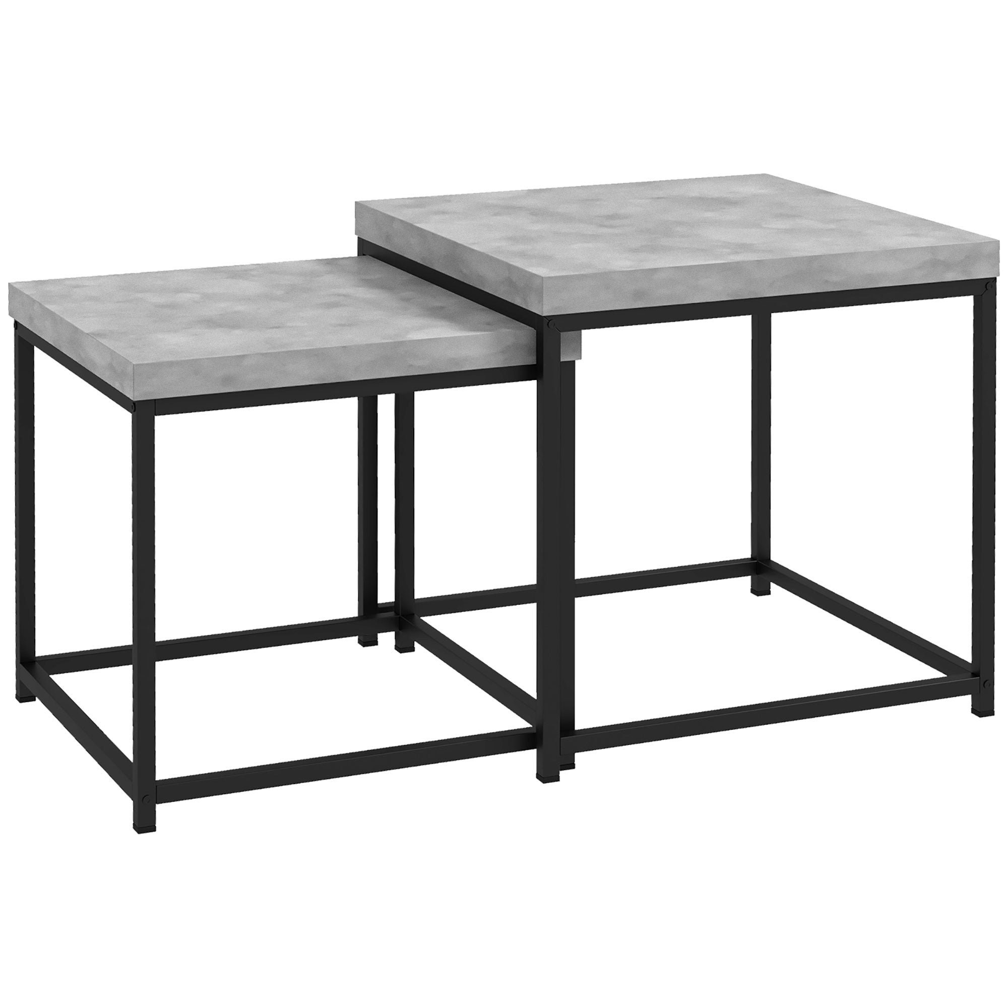 HOMCOM Coffee Table Set of 2, Nest of Tables with 3.5cm Thick Tabletop, Grey 