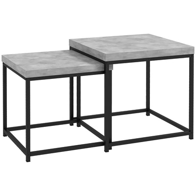 HOMCOM Coffee Table Set of 2, Nest of Tables with 3.5cm Thick Tabletop, Grey 