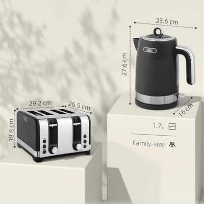 HOMCOM Sleek Textured Kettle and Four-Slice Toaster Set - Black 