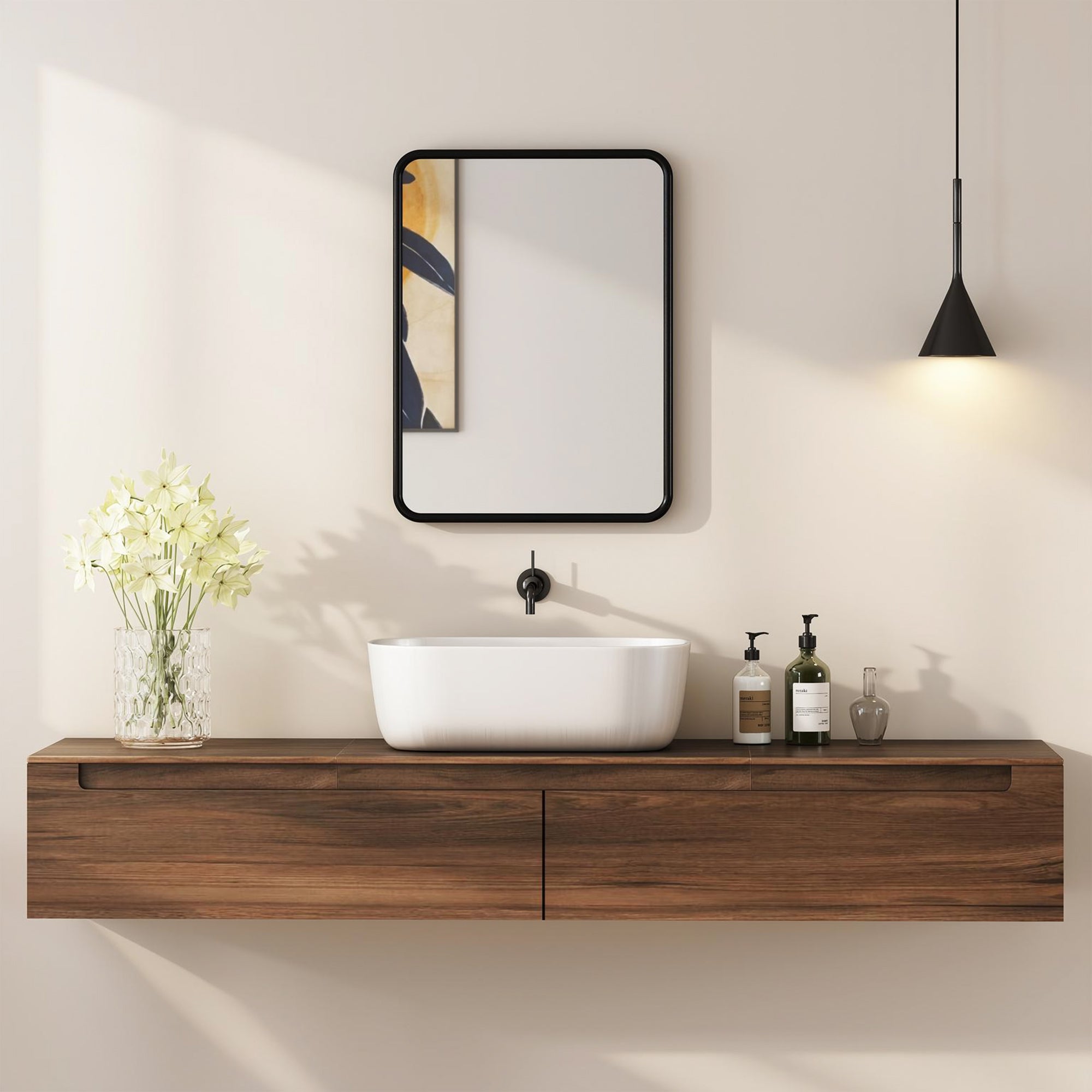 HOMCOM Rectangular Wall Mirror with HD Glass - Black 