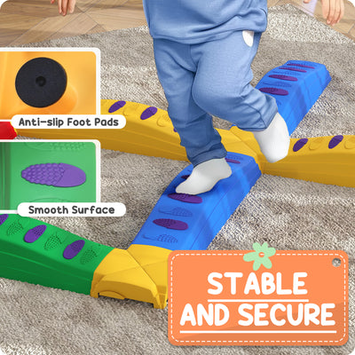 AIYAPLAY 12-Piece Kids Balance Beam Stepping Stones, with Non-Slip Foot Pads, Multicoloured 