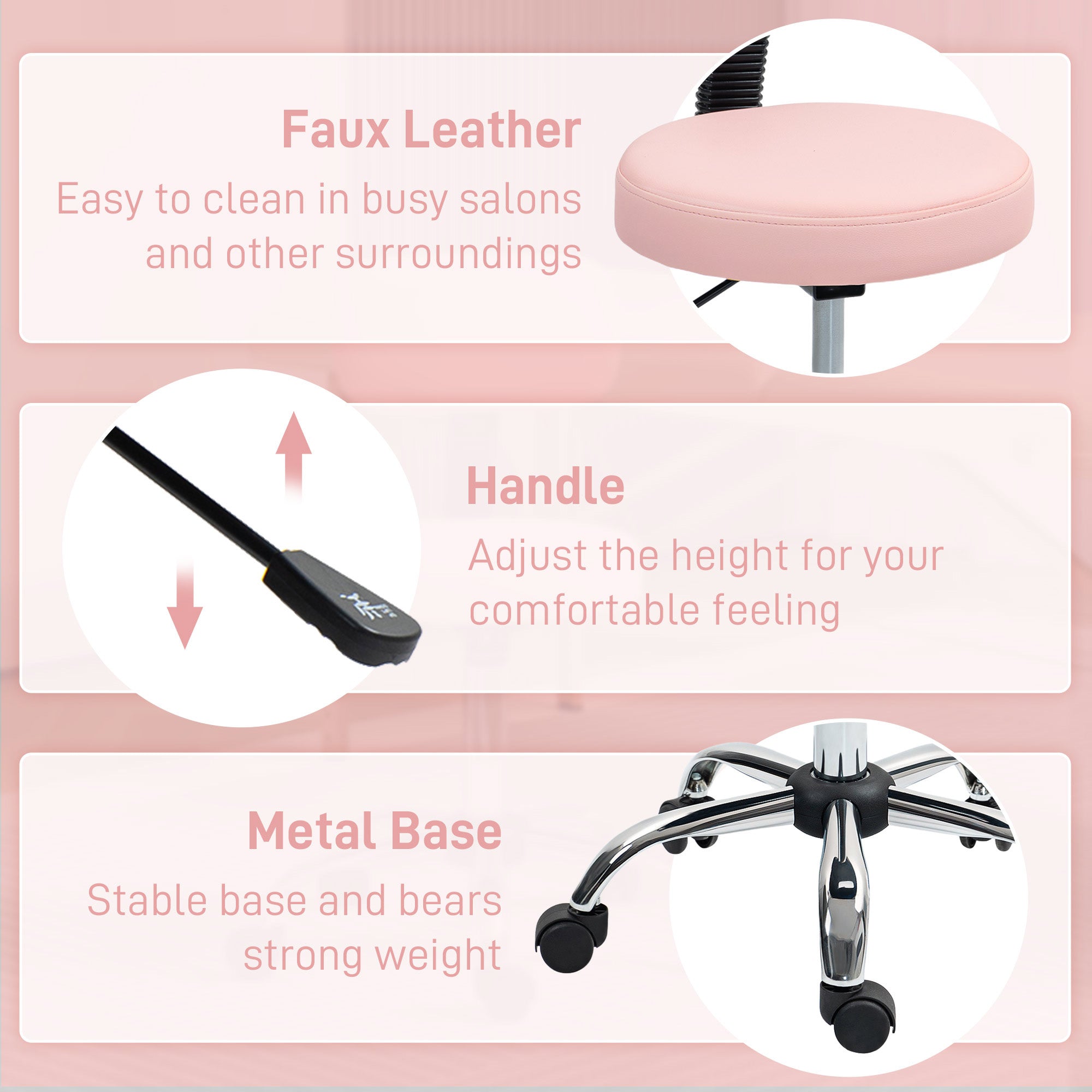 HOMCOM 360\'c2\'b0 Swivel Seat Salon Stool - Pink