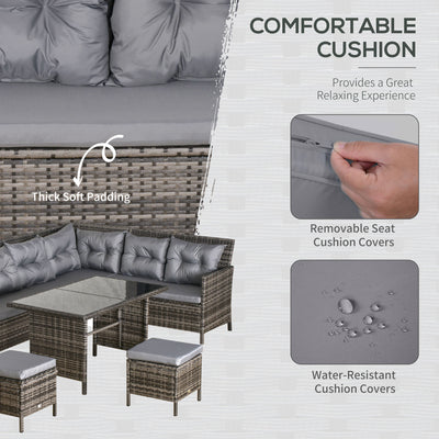 Outsunny 8-Seater Patio wicker Sofa Set Rattan Chair Furniture w/ Glass & Cushioned 