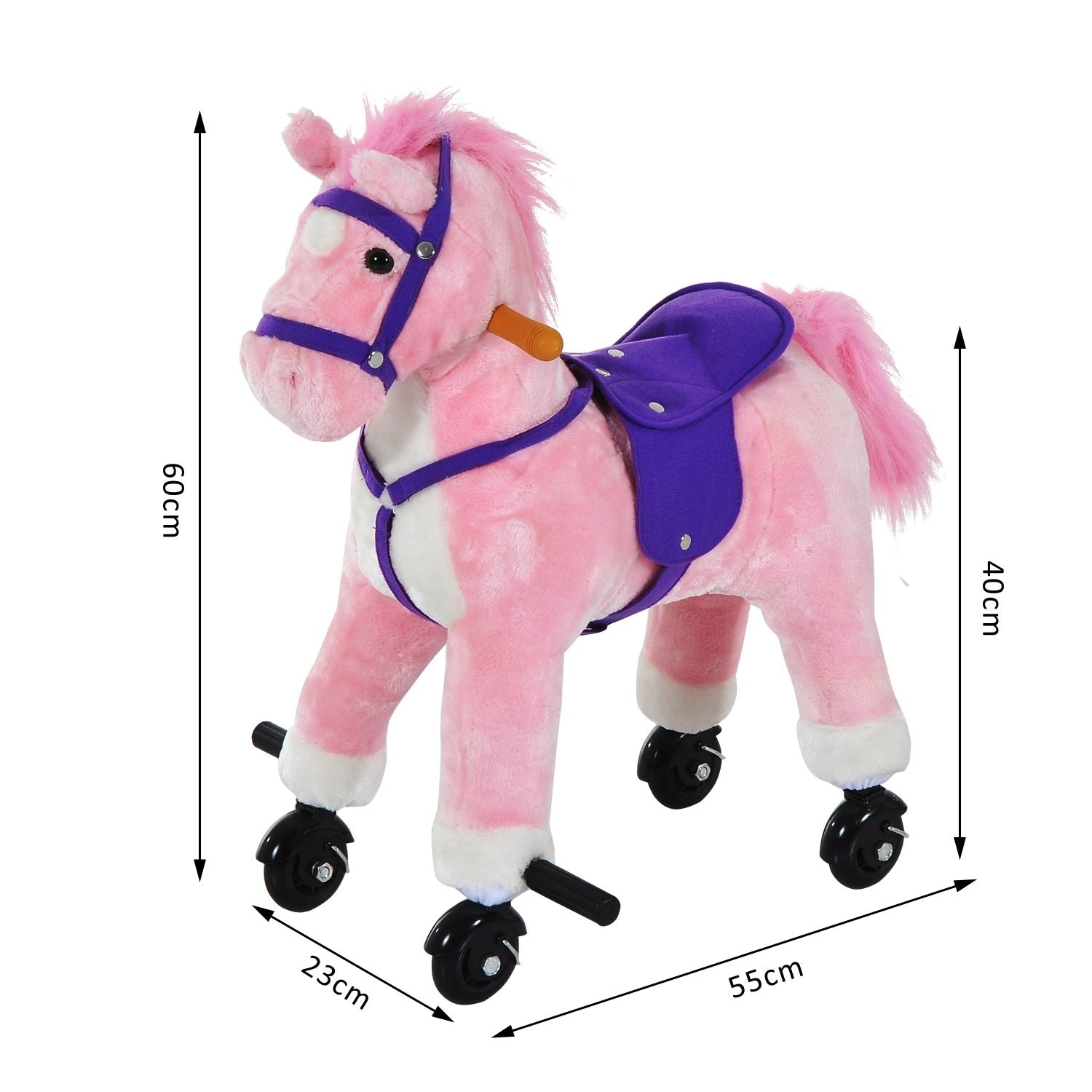 HOMCOM Rocking Horse Kids Ride on Walking Horse Animal Pony Wheeled Riding Plush Toy w/Sound for 3 Years and Up (Pink) 