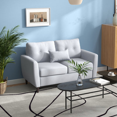 HOMCOM 2 Seater Sofa Double Sofa Loveseat Fabric Wooden Legs Tufted Design for Living Room, Dining Room, Office, Light Grey 