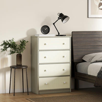 HOMCOM Chest of Drawers, Dresser with 4 Fabric Drawers - White and Grey 