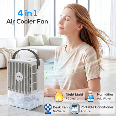 HOMCOM Portable Air Conditioner, 4-in-1 Mini Air Cooler with 3 Wind Speed, 2 Mist Mode, 7 Colour RGB Light, Black 