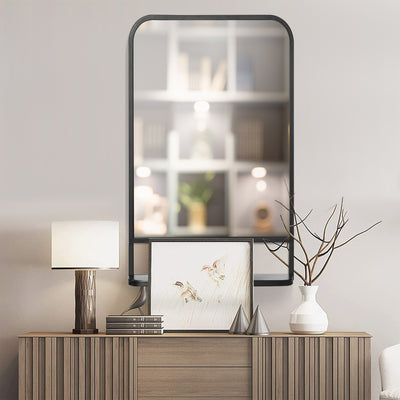 HOMCOM Modern Square Wall Mirror with Storage Shelf, 86 x 53 Mirrors for Living Room, Bedroom, Black 