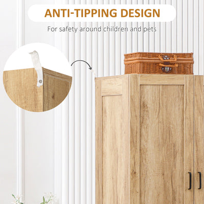 HOMCOM 2 Door Wardrobe, Modern Wardrobe with 2 Drawer and Hanging Rail for Bedroom, Natural 