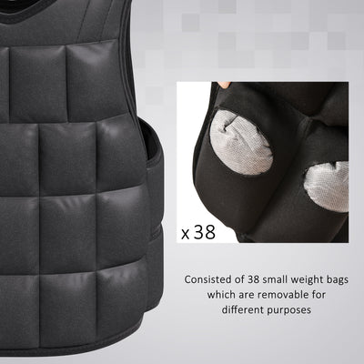 HOMCOM 20kg Weighted Vest, Adjustable Running Weight Vest with 38 Weight Bags for Men or Women Cardio Exercise, Black 