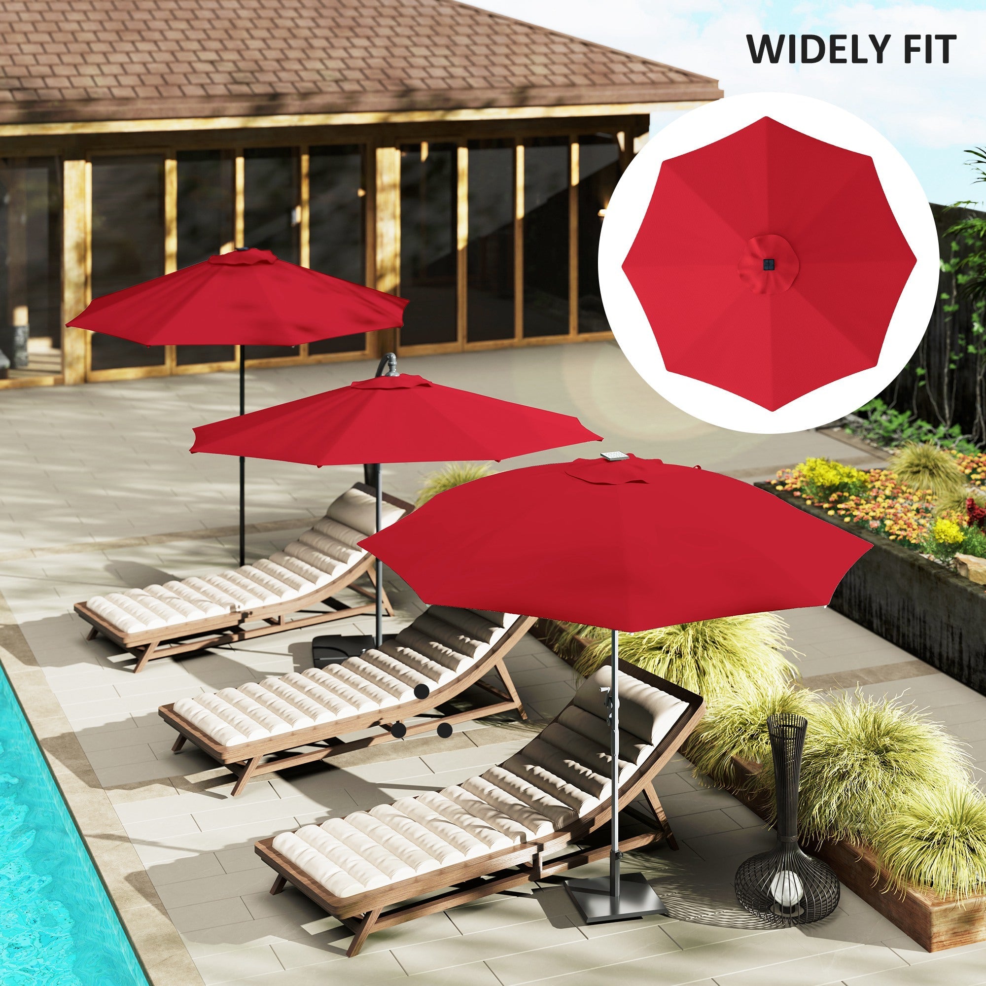 Outsunny 3 m Replacement Parasol Canopy with Top Vent, UPF 50+ Garden Parasol Replacement Canopy, 8 Rib Parasol Cover Replacement Fits Various Frames, Red 