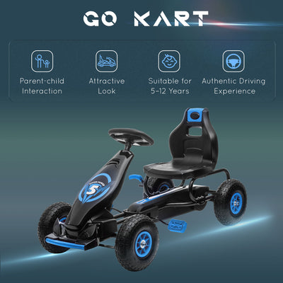 HOMCOM Kids Pedal Go Kart, with Adjustable Seat, Inflatable Tyres - Blue 