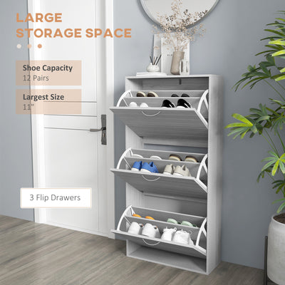 HOMCOM 12-Shoe Flip Drawer Storage Cabinet - Grey Wood-Effect 
