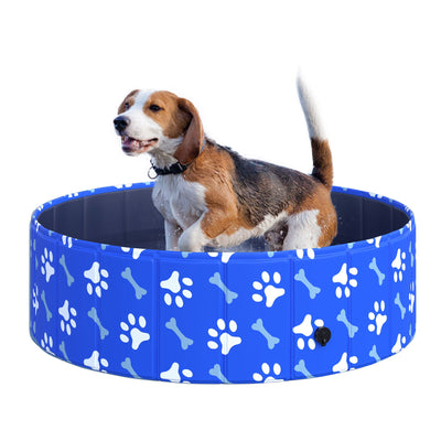PawHut Foldable Dog Paddling Pool Pet Cat Swimming Pool Indoor/Outdoor Collapsible Bathing Tub Shower Tub Puppy Φ100 × 30H cm M Sized 