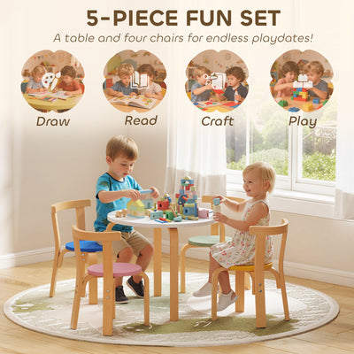 AIYAPLAY 5 Piece Kids Table and Chairs Set, Wooden Toddler Table and Chairs Set for Nursery, Playroom, Classroom, for 3-8 Years 