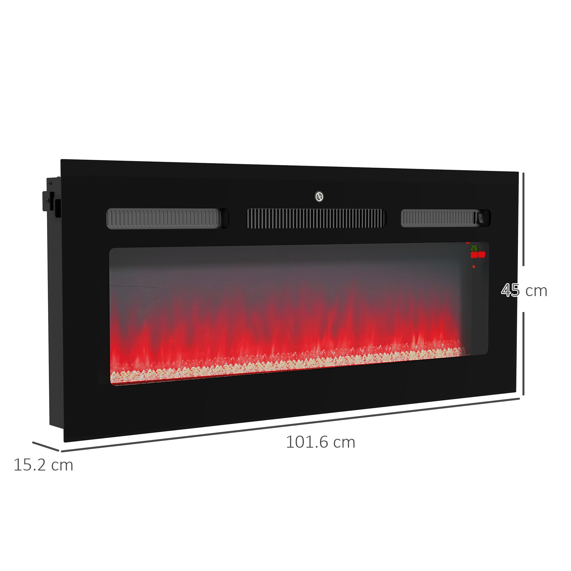 HOMCOM 102cm Electric Fireplace, 2000W Recessed and Wall Mounted Electric Fire with Remote Control, 9 Flame Colour and Crystal, Black 